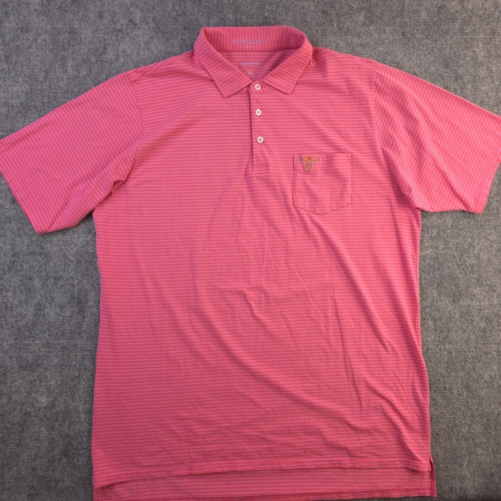 B Draddy Polo XL Red / Pink Striped Short Sleeve Cotton Stretch Golf Logo